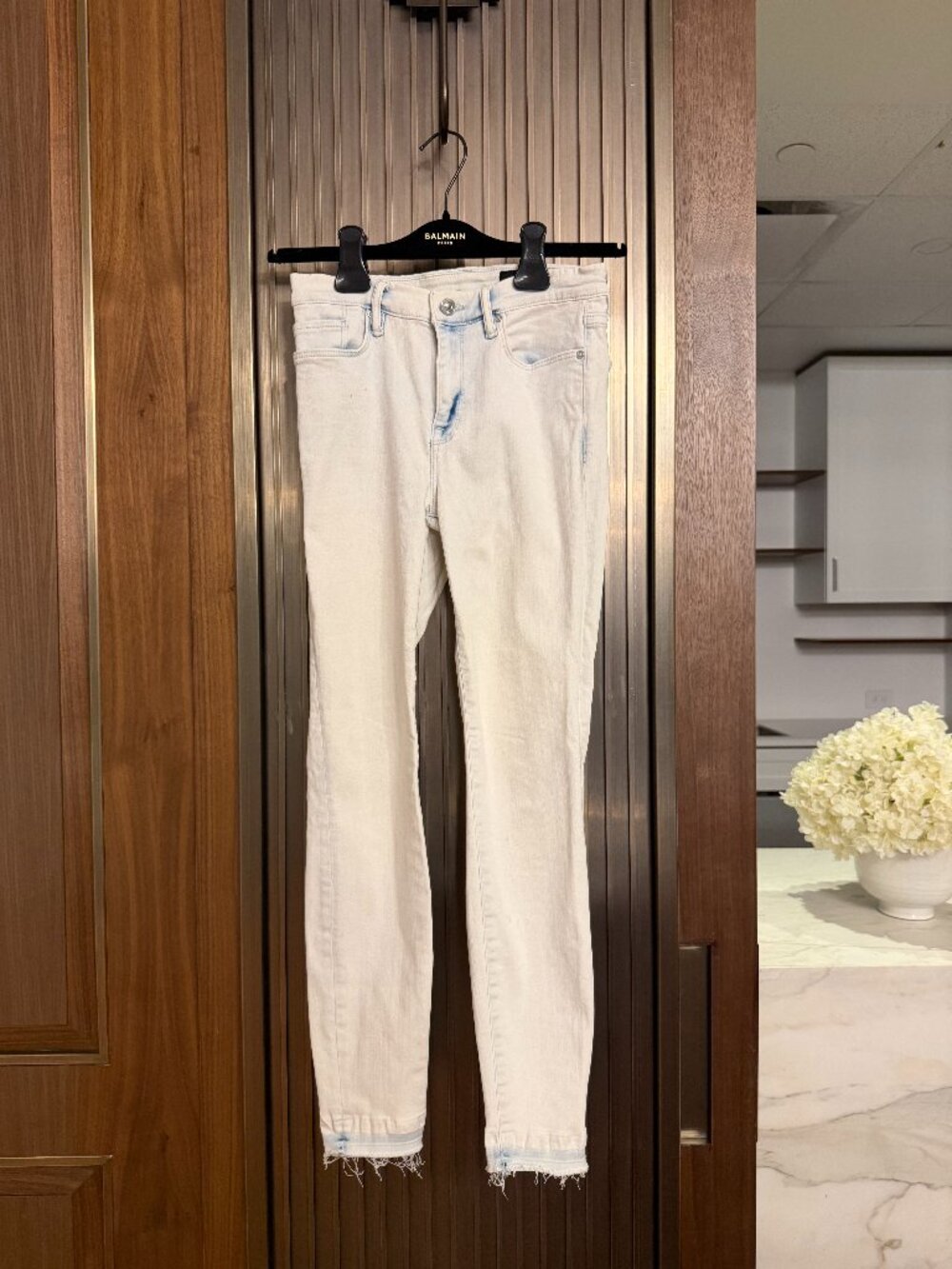 All Saints Mid-Rise White Washed Skinny Jeans